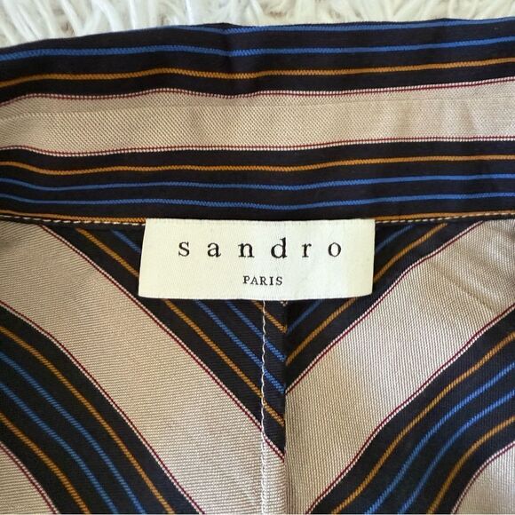 Sandro Striped Long Sleeve Tie Waist Maxi Shirt Dress Size FR 42 US L - Picture 8 of 10